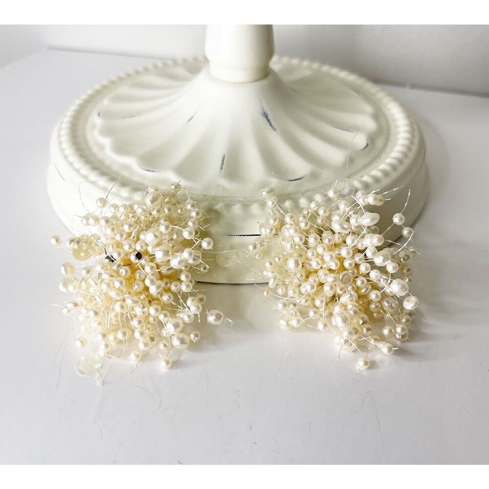 Vintage Avon Earrings clip,‎ pearl bead sequin Eccentric glam, 80s 90s fashion